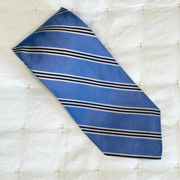 Hickey Freeman Silk Tie Men's | Blue White Black Striped Hand Tailored | EUC - Picture 1 of 5